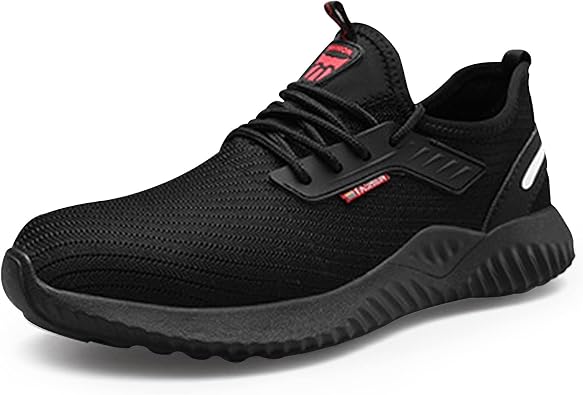 PAFHL Safety Shoes, Work Shoes, Sneakers, Mens, Womens, Shoes, Steel Toe Box, Toe Protection, Lightweight, Breathable, Anti-Slip, Unisex, Black, 9.1 - 11.4 inches 23 - 29 cm