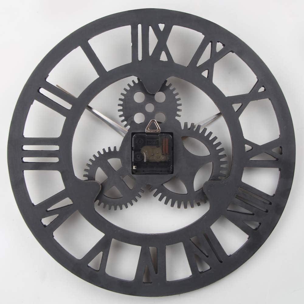 Timelike Large 3D Retro Wall Clock, Silent Non-Ticking Wooden Gear Wall Clock Rustic Vintage Quartz Clocks for Home Living Room Decoration (Bronze-Roman Numbers, 18 Inch)