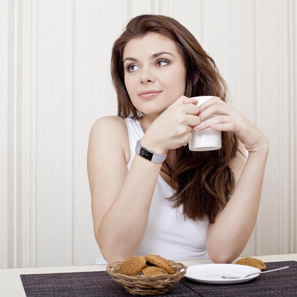 بندهای جایگزین POY سازگار برای مچبندهای ورزشی Fitbit Charge 2، نسخه کلاسیک و ویژه قابل تنظیم اسطوخودوس با کمی خاکستری بزرگ