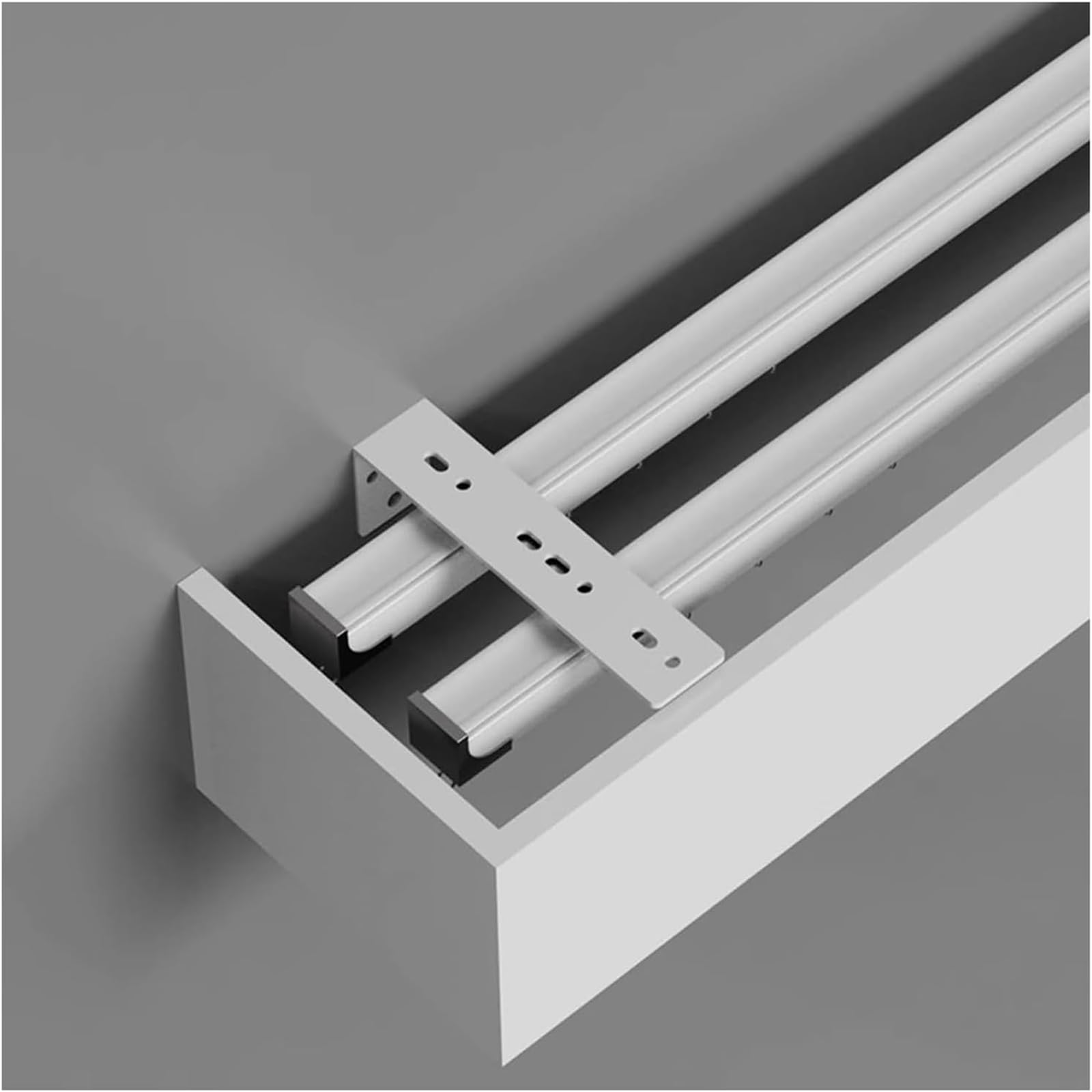 Curtain Track Double Tracks, White Aluminum Double Curtain Track with Valance Box Ceiling/Wall Mount Multiple Sizes(Wall Mount,1.5m(4.9ft))