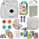 Fujifilm Instax Mini 9 Instant Camera Smokey White + Fuji Instax Film Twin Pack (20PK) + Camera Case + Frames + Photo Album + 4 Color Filters and More Top Accessories Bundle