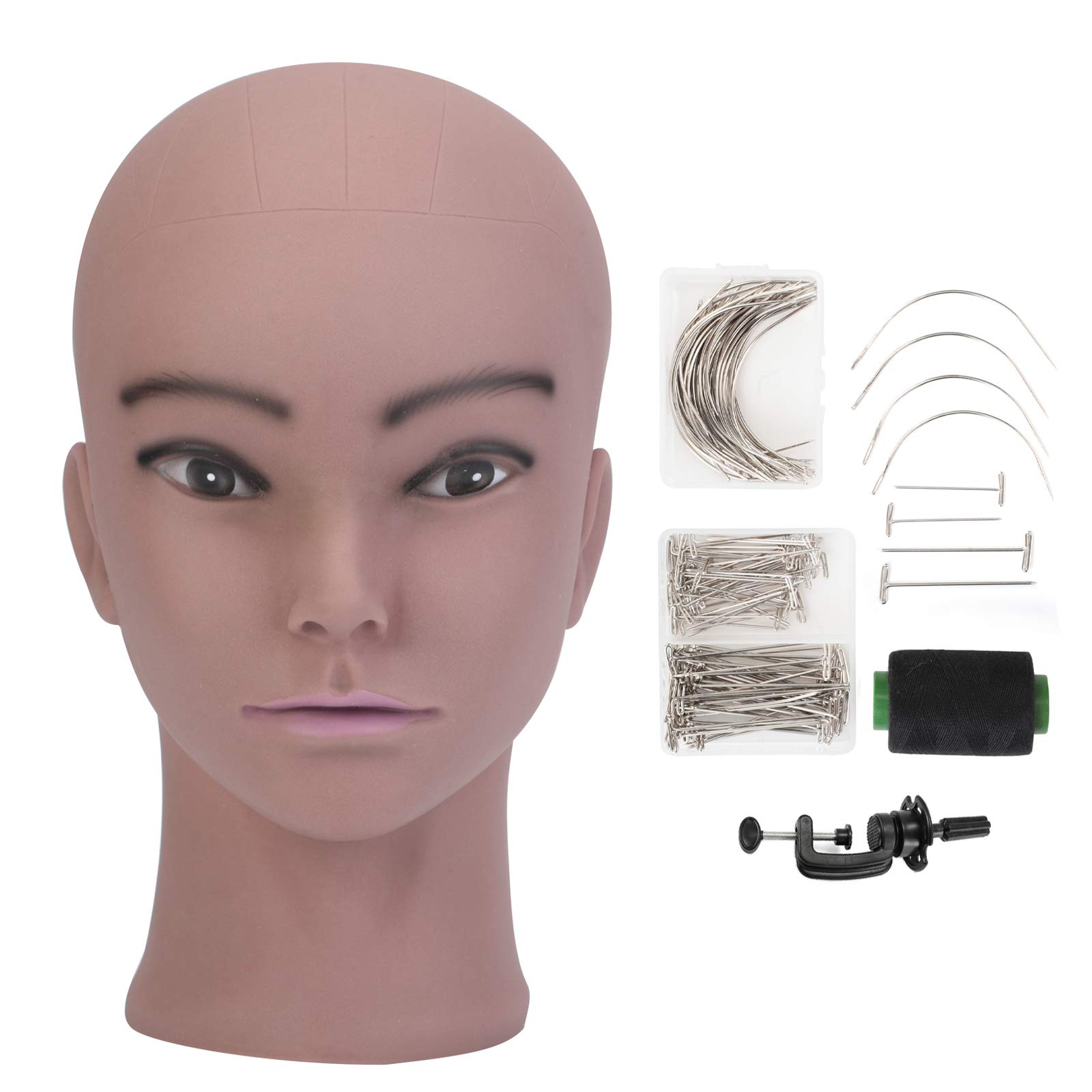 Afro Bald Mannequin Head Cosmetology Manikin Training Head for Wigs Making Display Hat Display Glass Styling Doll Head with Free Clamp+ Accessories T- Pin by Neverland Beauty&Health