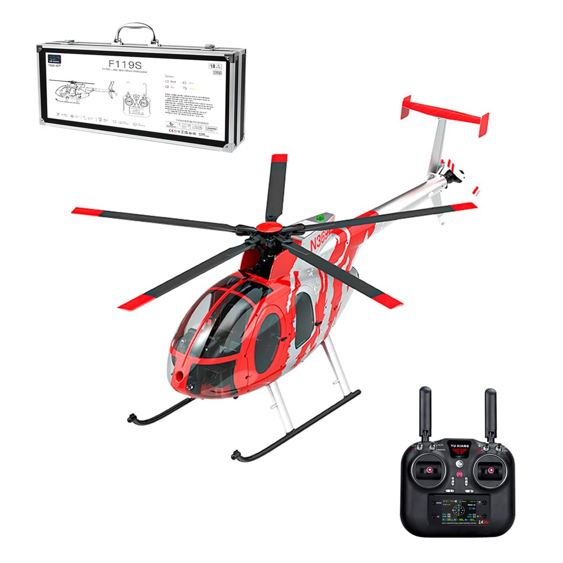 F119S MD500 RC elicottero, 1:16 2.4GHz 9CH Flybarless modello con GPS, LiDAR, rotore flybarless e modalità di volo 6G/3D, regalo per adulti, RTF