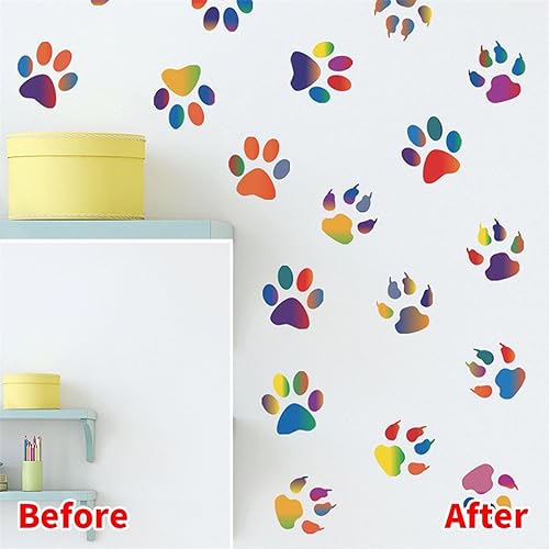 Miniatura 5 de 6 hojas de 36 calcomanías de pared de huellas de perro coloridas, calcomanías de pared de dibujos animados de sacinora para bricolaje, vinilo