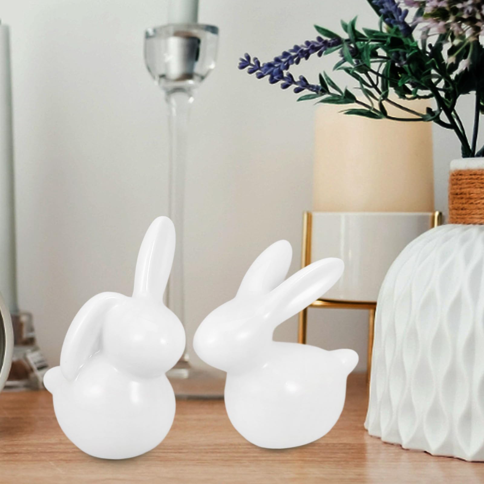 PACKOVE 5pezzi Statuine Coniglietti in Ceramica Bianca Decorazioni Artistiche da Tavolo per Casa e Ufficio Ornamenti Delicati Pasquali e Regali Originali
