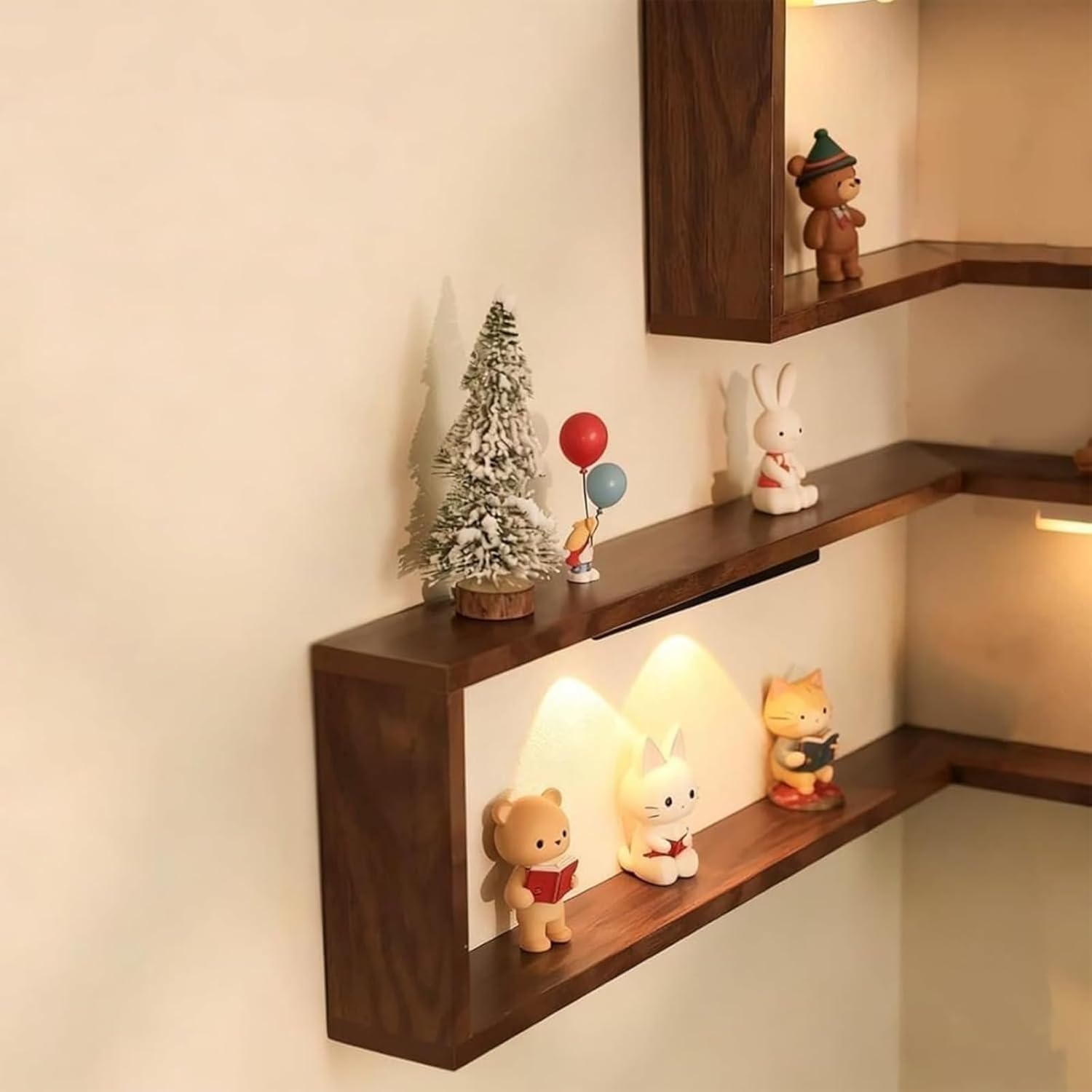 Étagères d'angle intelligentes qui illuminent votre espace - Étagères de rangement flottantes - Étagère d'angle murale en bois - Gain de place - Kaki x 2