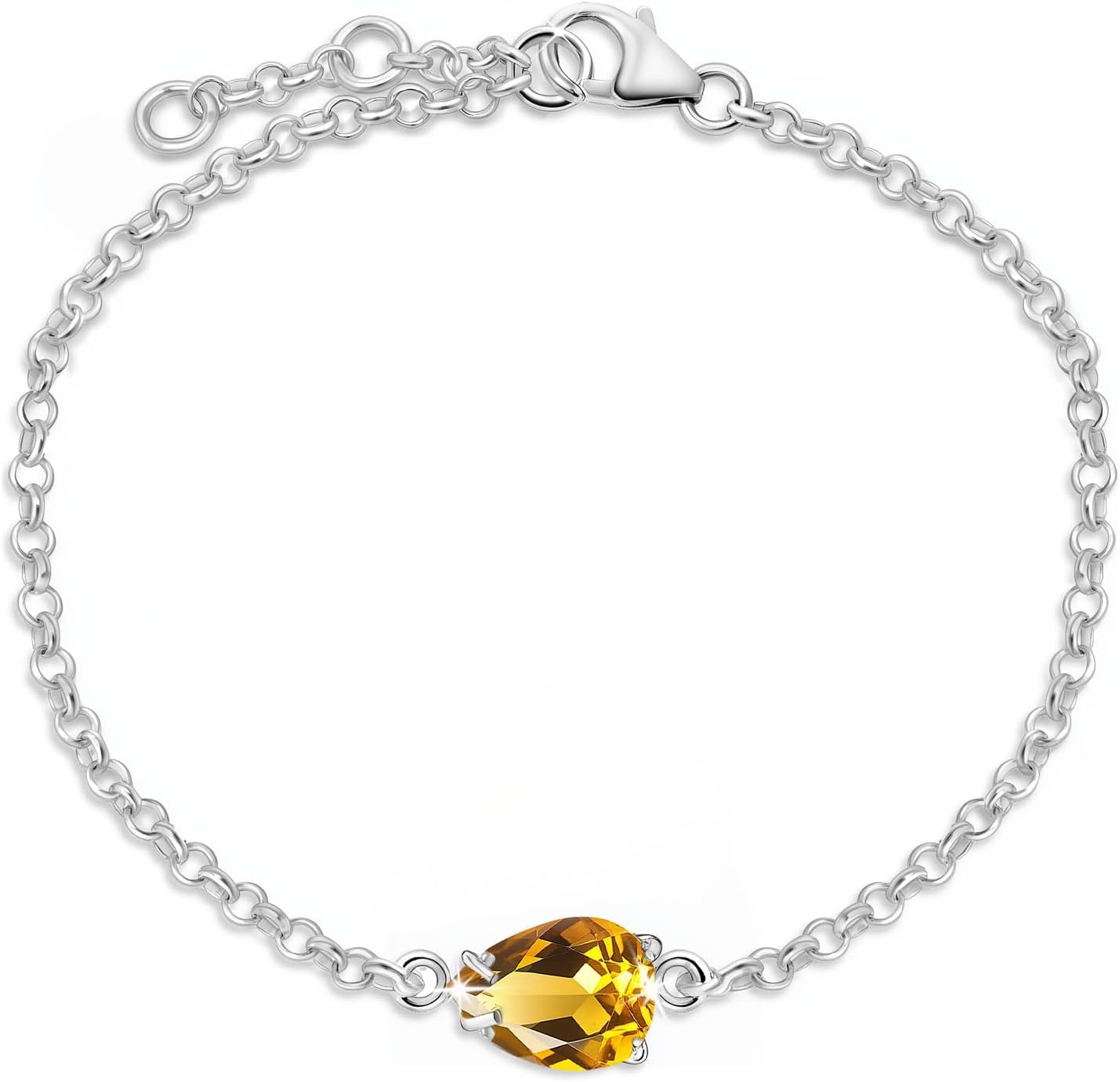 November Birthstone Bracelet - Teardrop Citrine in 925 Sterling Silver - Adjustable Dainty Chain - Personalized Gift for Women, Mom, or Bridesmaid