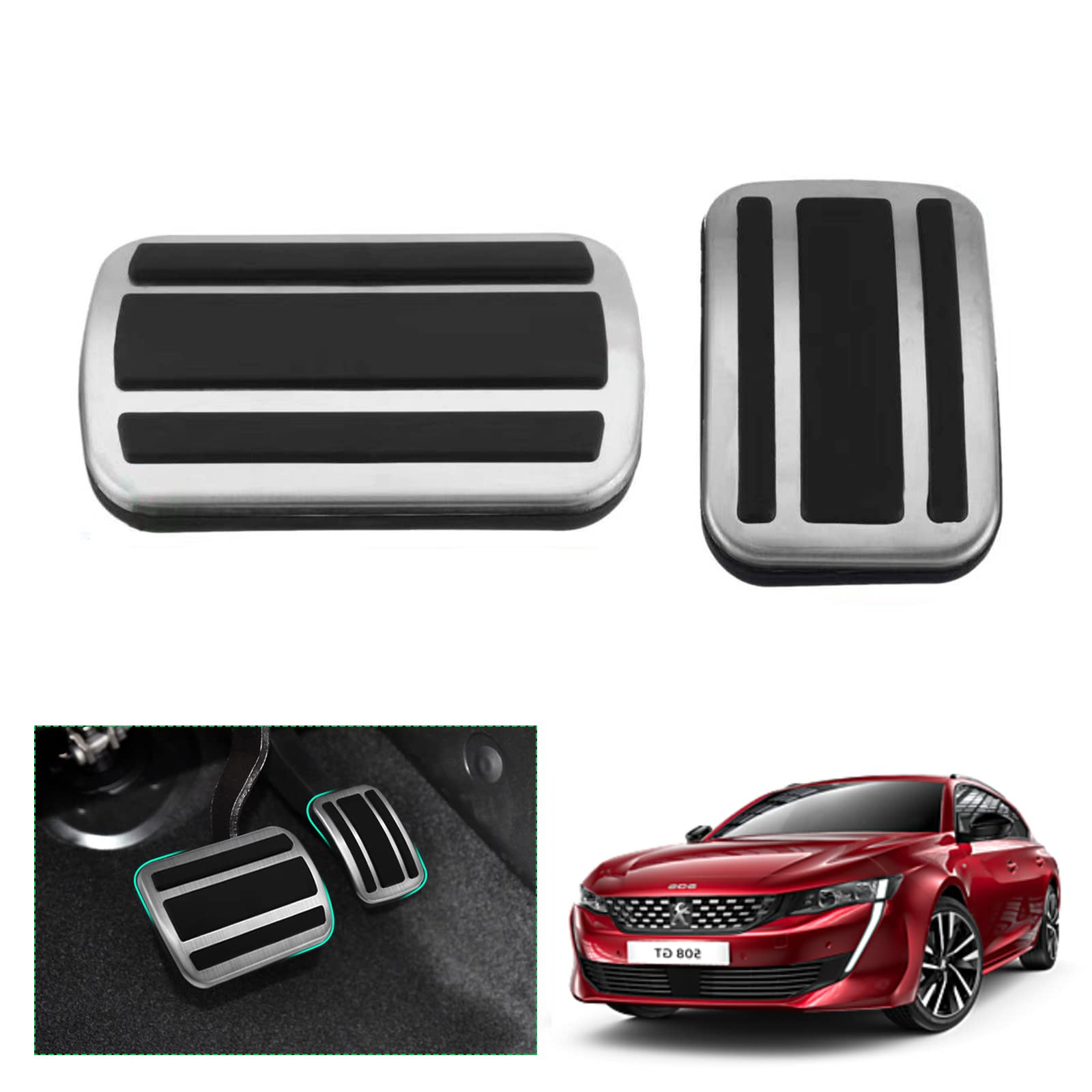 GAFAT Peugeot 308 508 SW GT Facelift 2014–2025 2026 Pedali Ibridi per Gas e Freni, Peugeot 508 Copri Pedali, Piastra di Copertura per Pedali, Poggiapiedi, Peugeot 308 Accessori [Cambio Automatico]