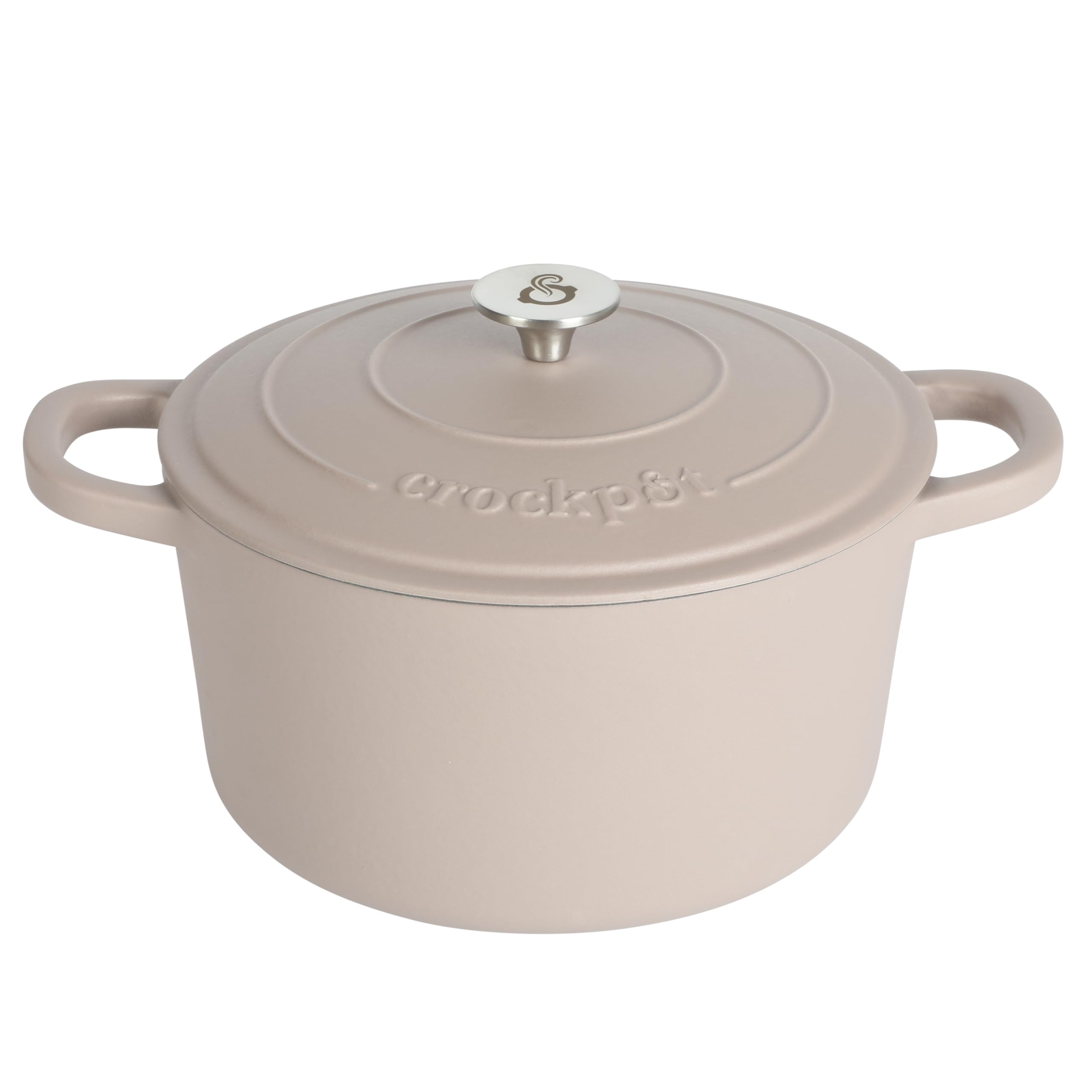 Crock Pot Artisan 7-Quart European Enameled Round Cast Iron Dutch Oven Pot With Lid - Matte Dusty Pink