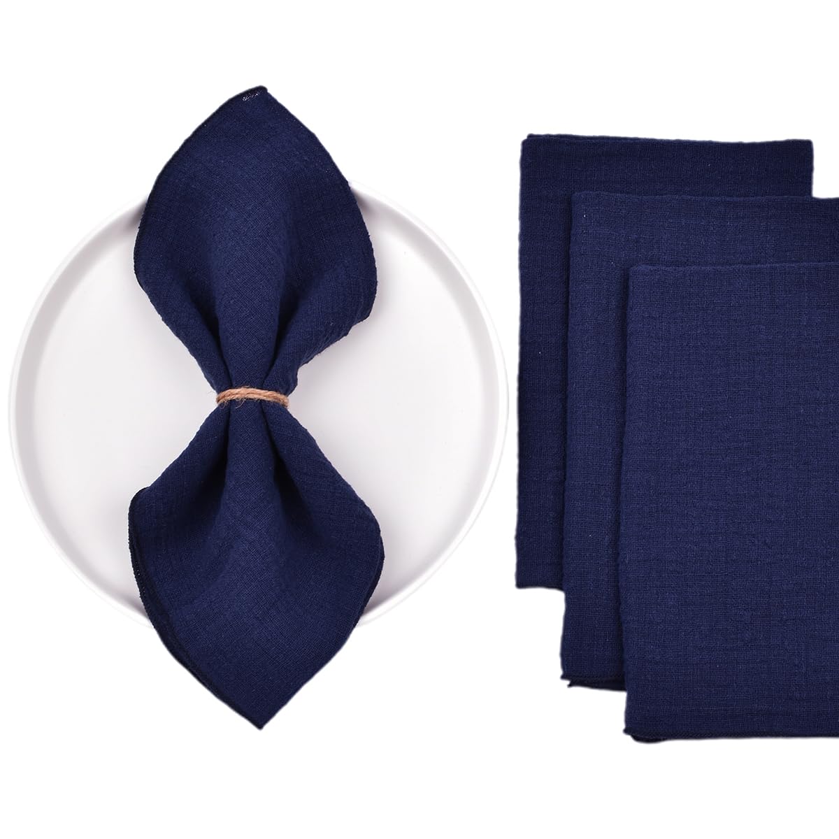 Joanlody Handmade Cloth Napkins Easter Spring Rustic Cotton Linen Napkins 16.5x16.5 Inches Washable Dinner Napkins for Baby Shower Wedding Party Set of 4 Navy Blue