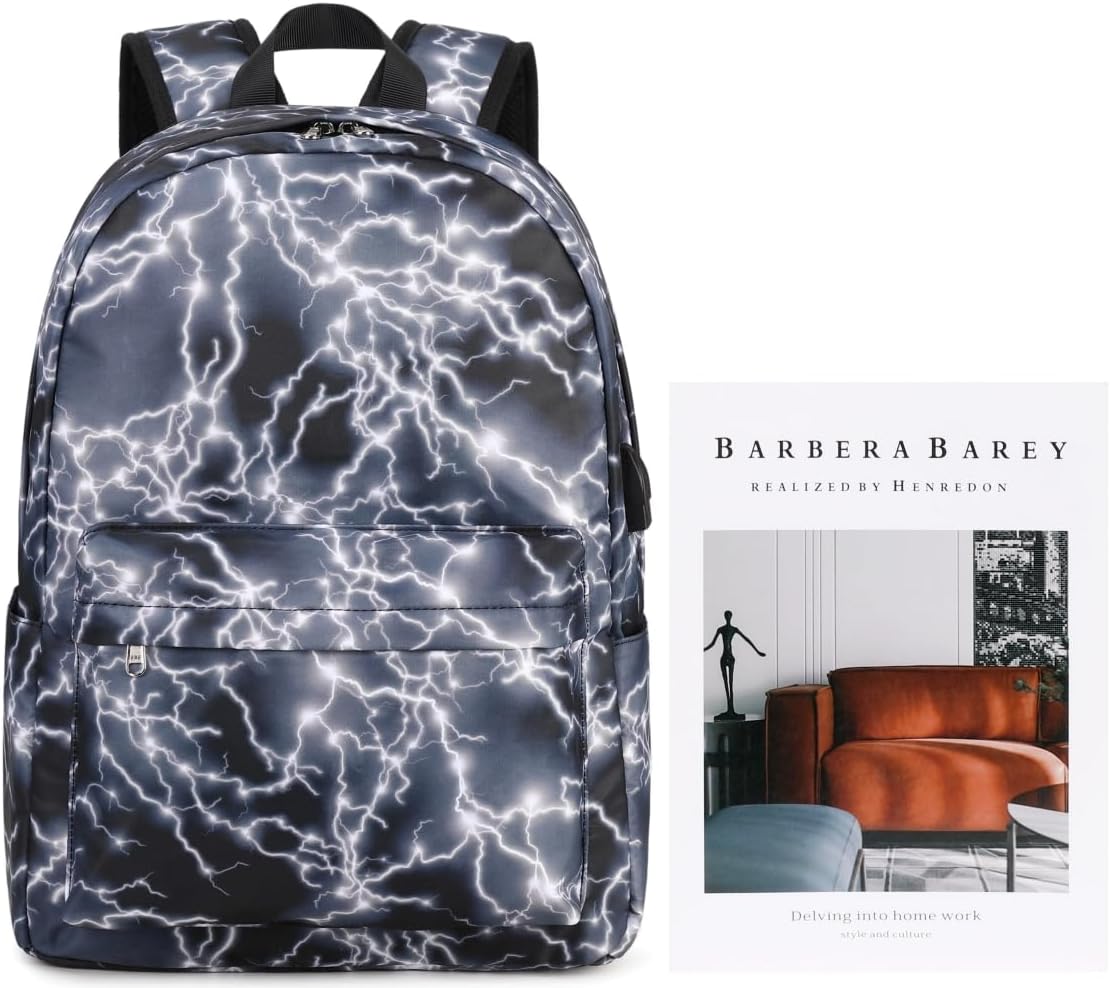 Boy Backpack Elementary School Bookbag Middle Lightweight Lightning Laptop Teenager Durable Waterproof 17 In (2-Black)