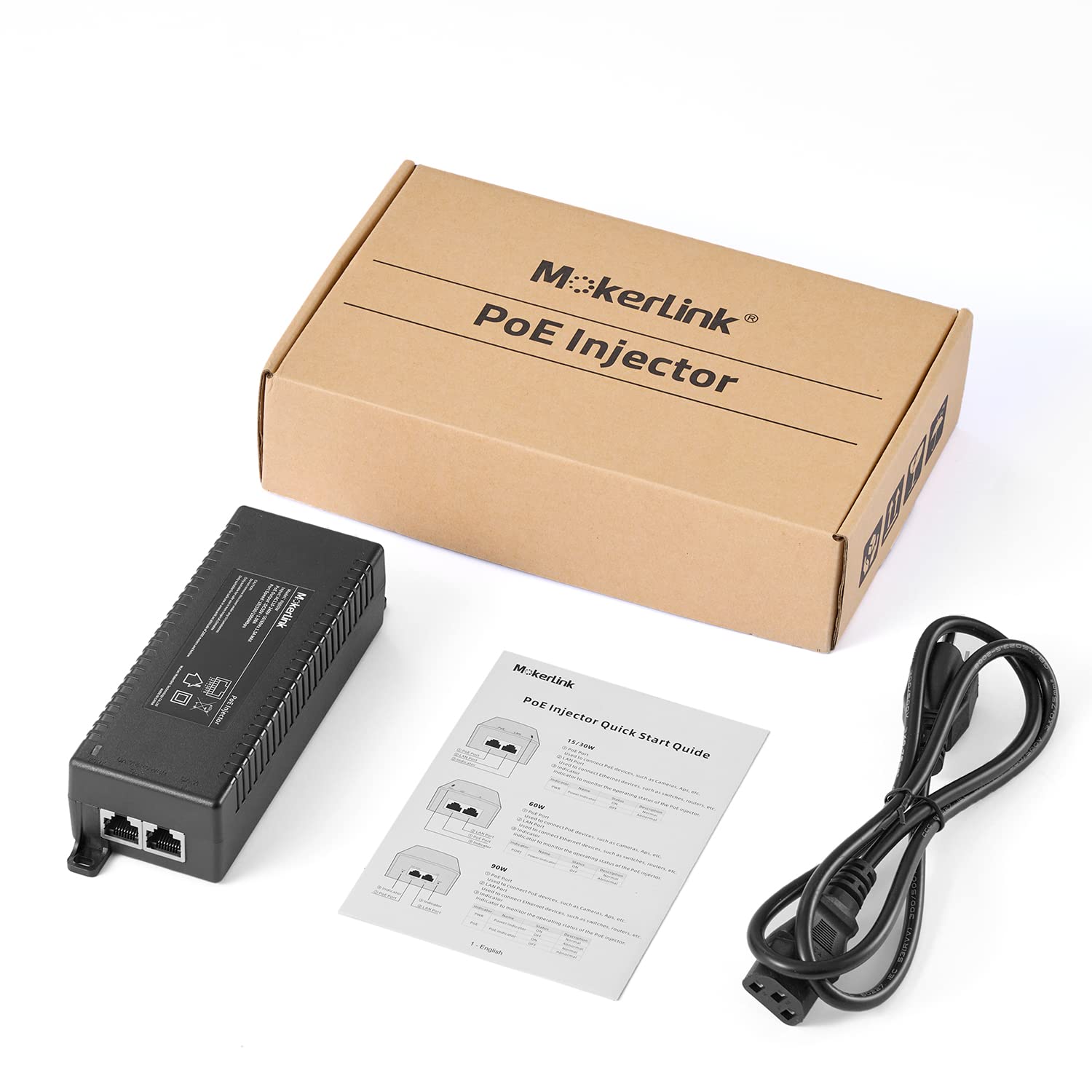 MokerLink Injecteur PoE Gigabit, 802.3af/at/BT 60W, 10/100/1000Mbps Ethernet, Plug & Play, Adaptateur Non-PoE vers PoE, Distance jusqu'à 100 mètres (328 ft.)