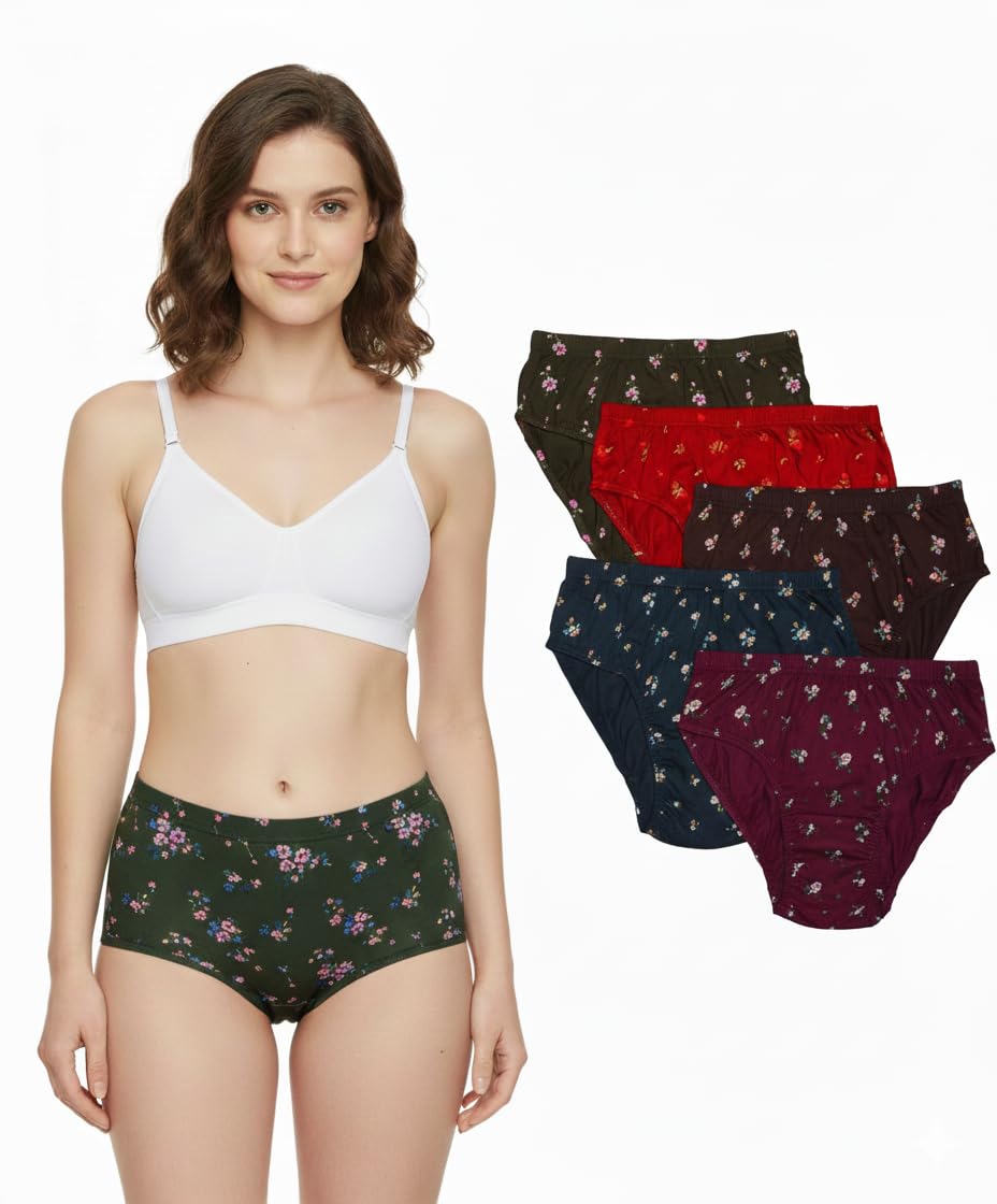 Women's Cotton Printed Panties (5 Colours; Pack of 5; Colours & Print May Vary) Multicolour-image-36