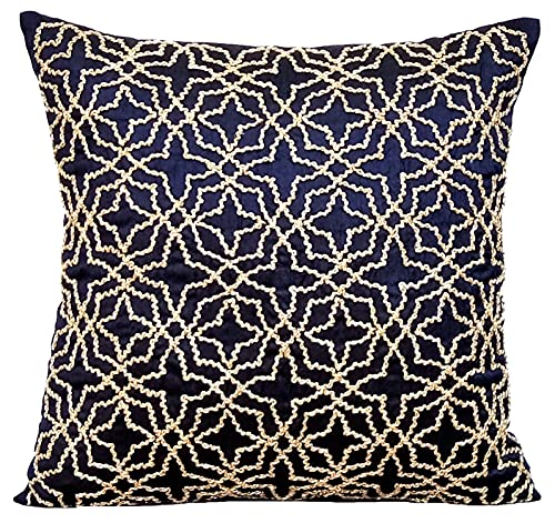 The Homecentric Pillow Covers, Pillow Covers, Pillow Covers 18X18 Inch (45X45 Cm) Blue, Silk Throw Pillow Covers, Handmade Pillow Covers, Traditional, Abstract Easter - Navy Blue Geometry #TOP3