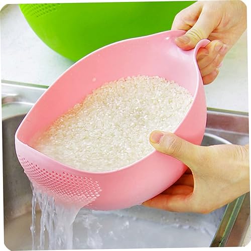 KUYYFDS Tamiz de lavado de arroz de plástico, colador de arroz rosa, cesta de drenaje multiusos para coladores de frutas y verduras, coladores de
