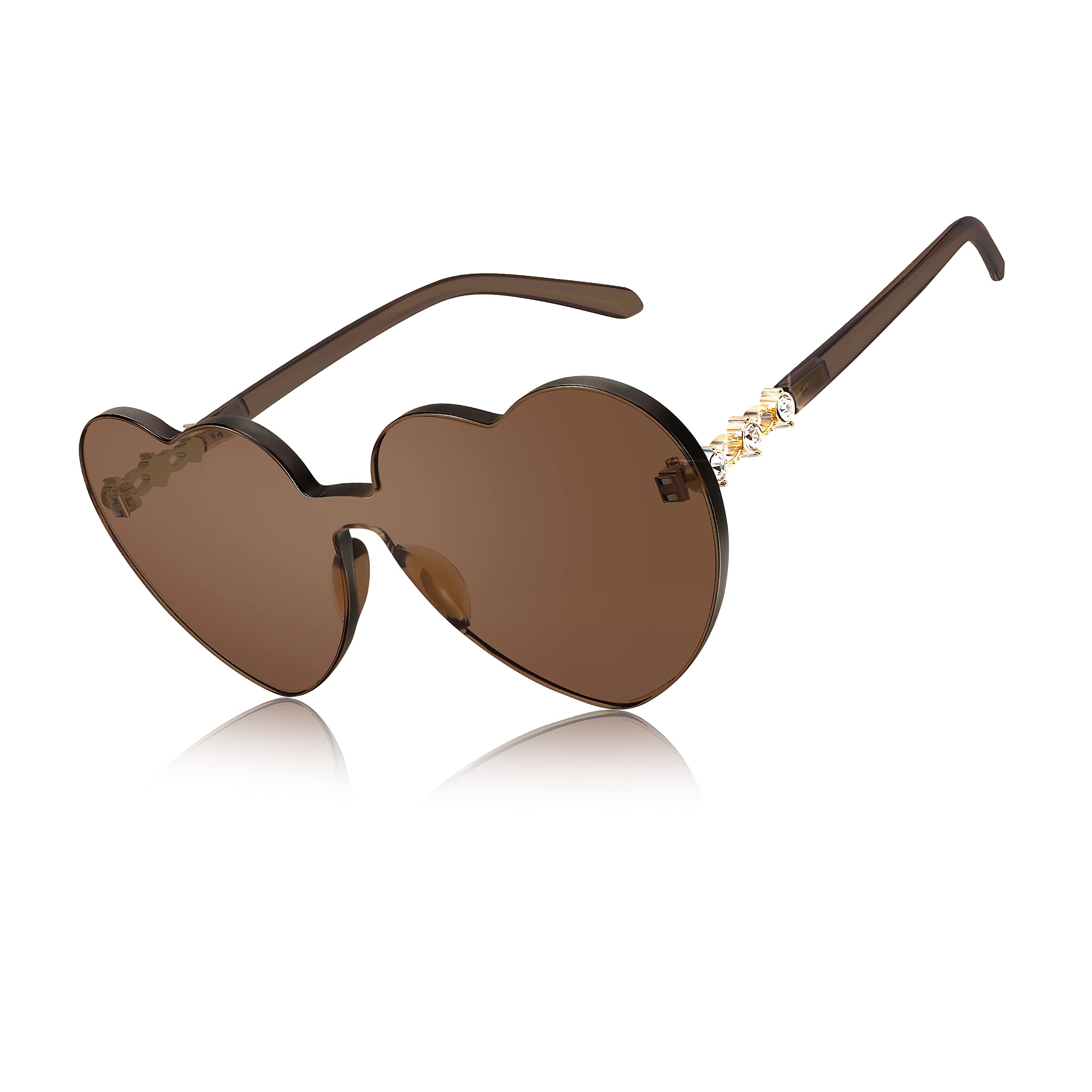 FEISEDY Women Rimless Heart Shaped Sunglasses Oversized One Piece Colored Love Glasses B2967