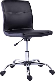 Amazon Basics Modern Armless Office Desk Chair - Height Adjustable, 360-Degree Swivel, 275Lb Capacity, 22.05"D x 18.31"W x 33.46"H, Black/Chrome
