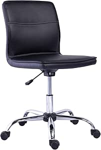 Amazon Basics Modern Armless Office Desk Chair - Height Adjustable, 360-Degree Swivel, 275Lb Capacity, 22.05"D x 18.31"W x 33.46"H, Black/Chrome