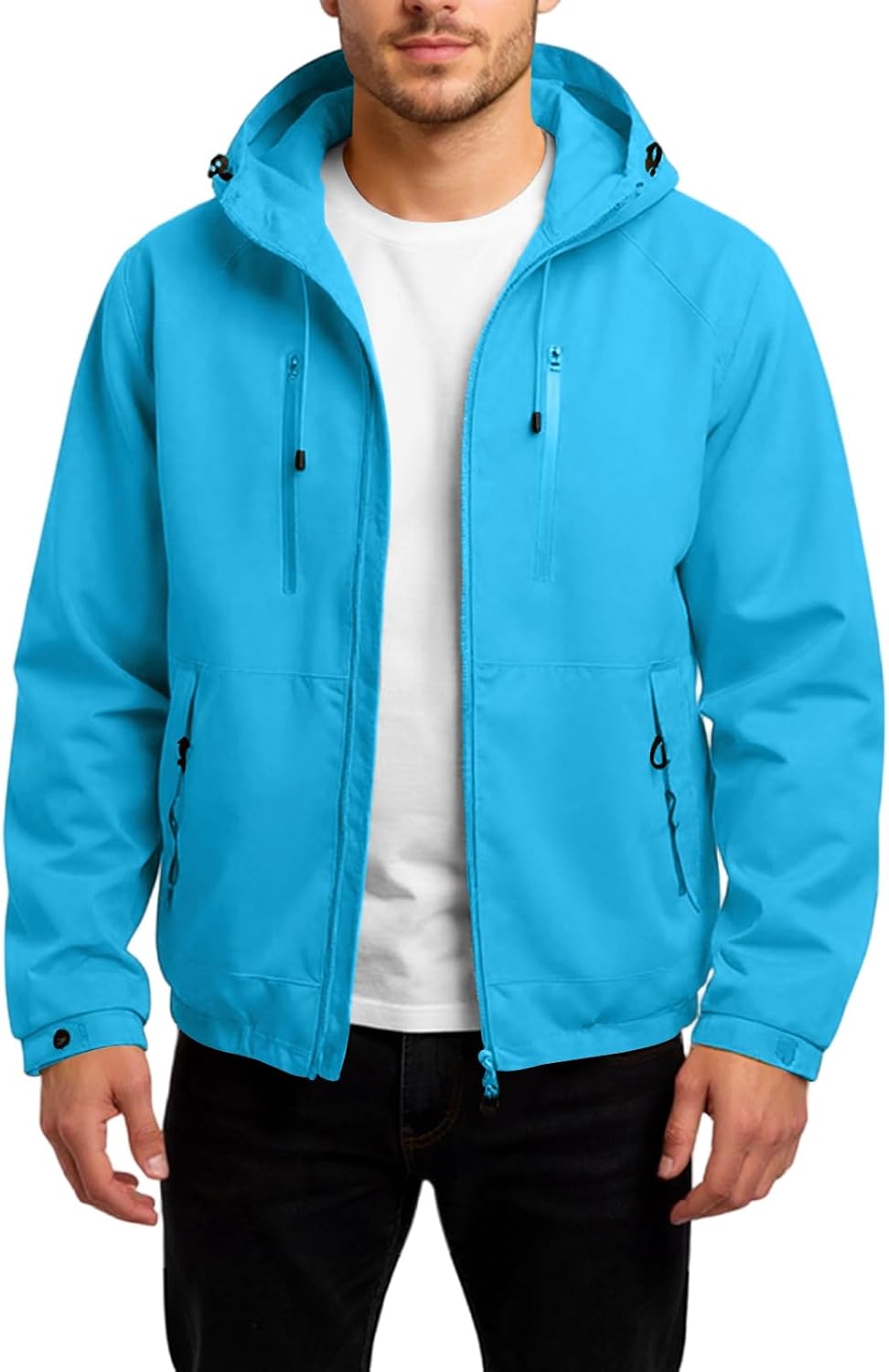 Mens Jacket With Hood, Lightweight Rain Jackets Waterproof Windbreaker Coat, M-3XL