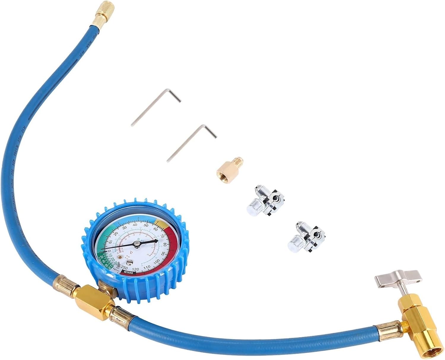 M08K R134A Refrigerator Compatible For Freon Recharge Hose Kit, R134A AC Refrigerant Charging Hose Gauge, Piercing Valve Hose Refrigerant