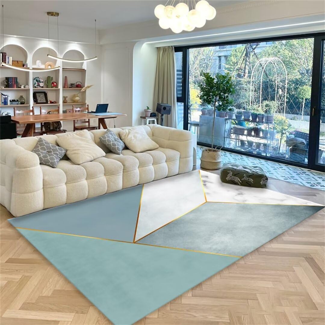 Tapis salon bleu 130x190 cm lavable pour chambre adulte moderne