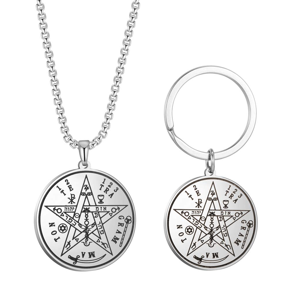 VASSAGO Tetragrammaton Necklace for Men Women Stainless Steel Name of God Pentagram Pendant Seal of Solomon Wicca Amulet Jewelry