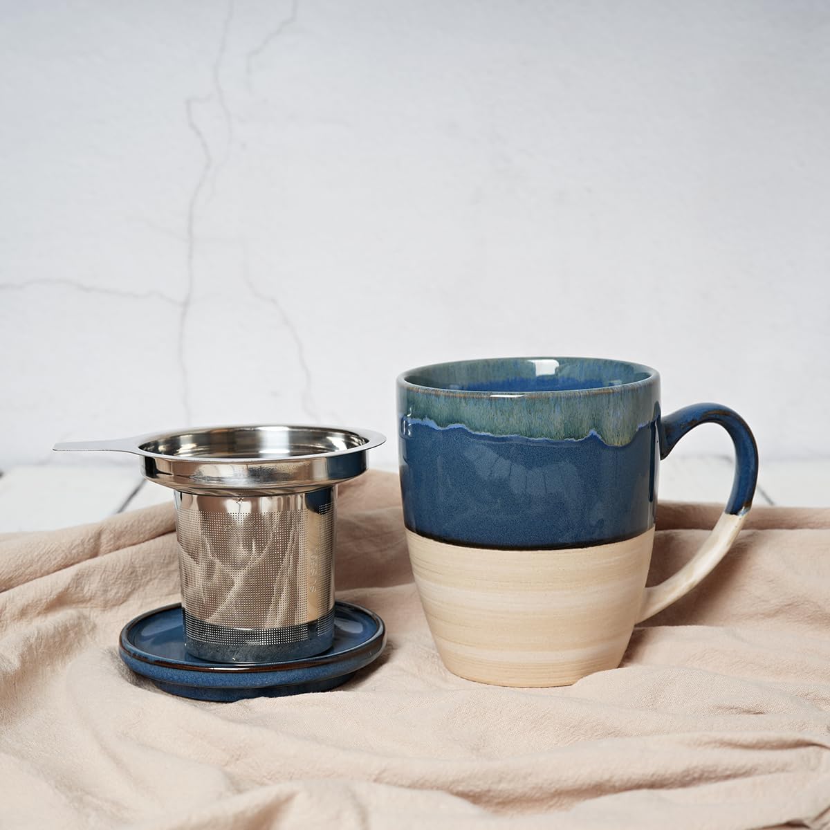 Bosmarlin Ceramic Tea Cup with Infuser and Lid, 16 Oz, Dishwasher and Microwave Safe, 5 Colors to Choose, Reactive Glaze, Steeping Tea Mug with Strainer (Deep Blue) - Image 6