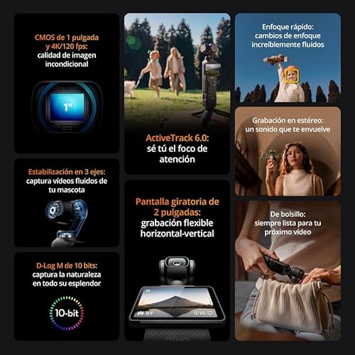 DJI Pack para Creadores Osmo Pocket 3, cámara con CMOS 1'' y 4K/120 fps, estabilización en 3 Ejes, Seguimiento de Caras/Objetivos, Enfoque rápido, Incluye micrófono Sonido nítido, pequeña - imagen 6