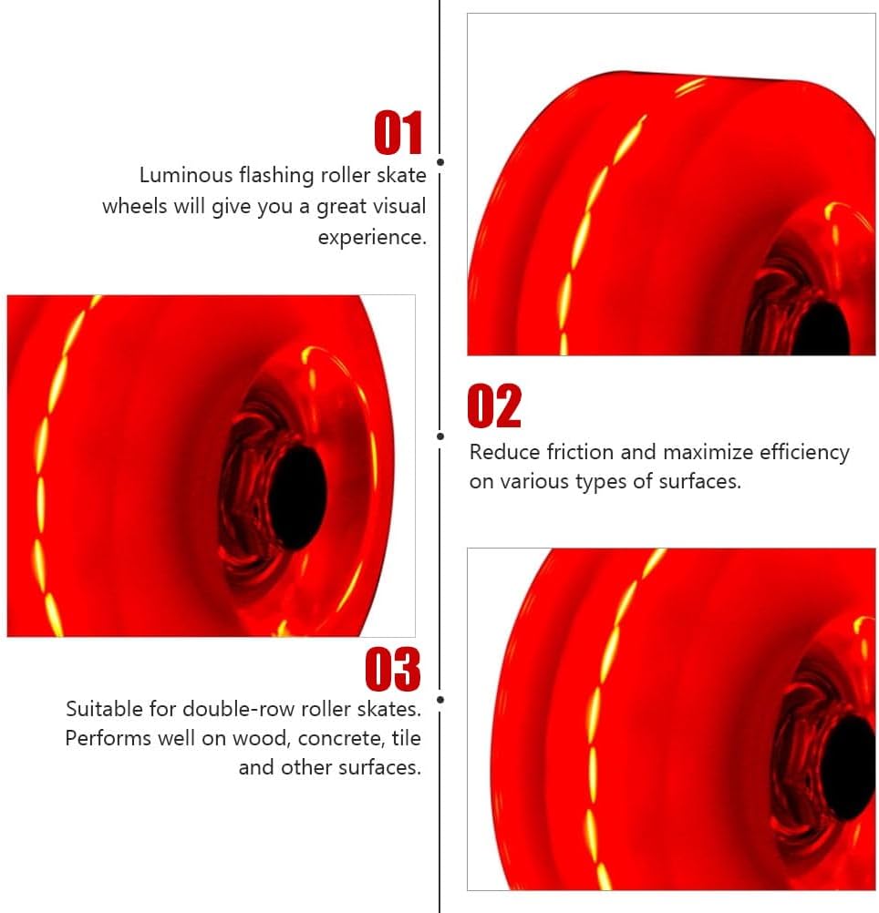 Skate Wheels Replacement, Roller Skate Wheels Luminous Skate Wheels Quad Skate Wheels for Indoor Or Outdoor Double Row Skating and Skateboard 32mmx58mm