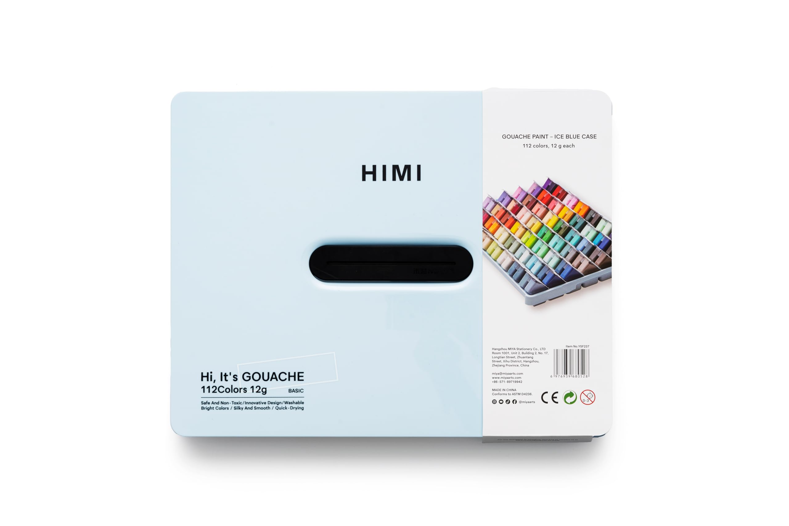HIMI Twin Cup Gouache Set 112 Paint Colours, Ice Blue Case, Add Water to Reactivate, Smooth, Rich Colour, Gift, Artist Art Supplies, Large Scale Art Work to Fine Details