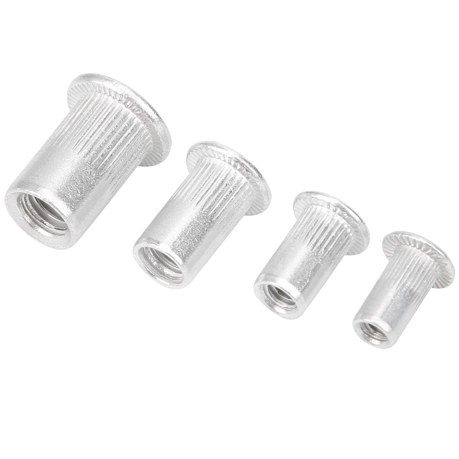 Dadi per Rivetti 200 Pezzi, Kit Assortimento Inserti Filettati in Alluminio Nutsert con Testa Piana M3 M4 M5 M6, Set Combinato per Fissaggio Metallo Plastica Auto