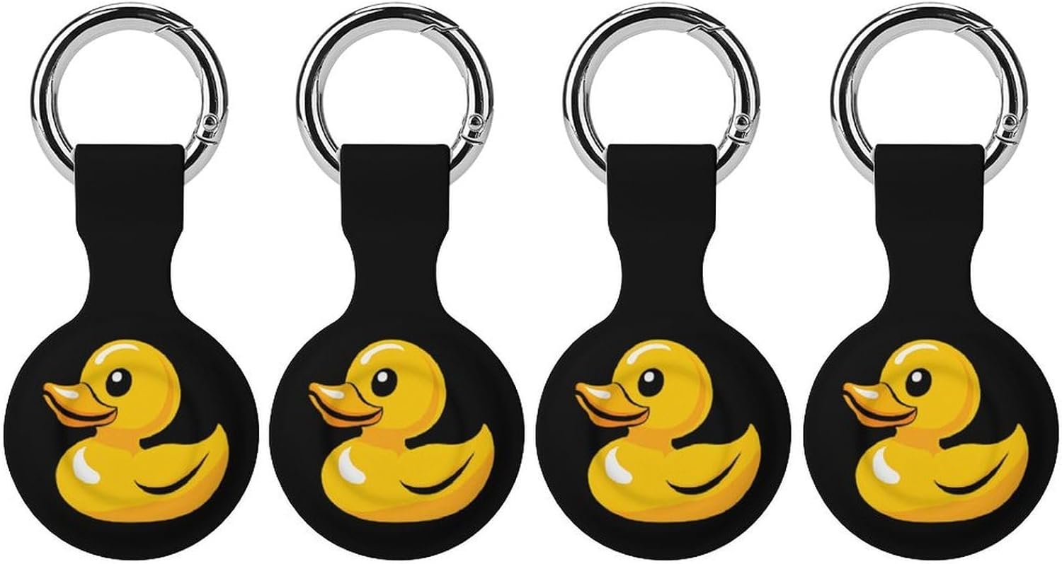 Yellow Rubber Duck Funny Cover Compatible with AirTag Case Protector GPS Tracker Holder with Keychain