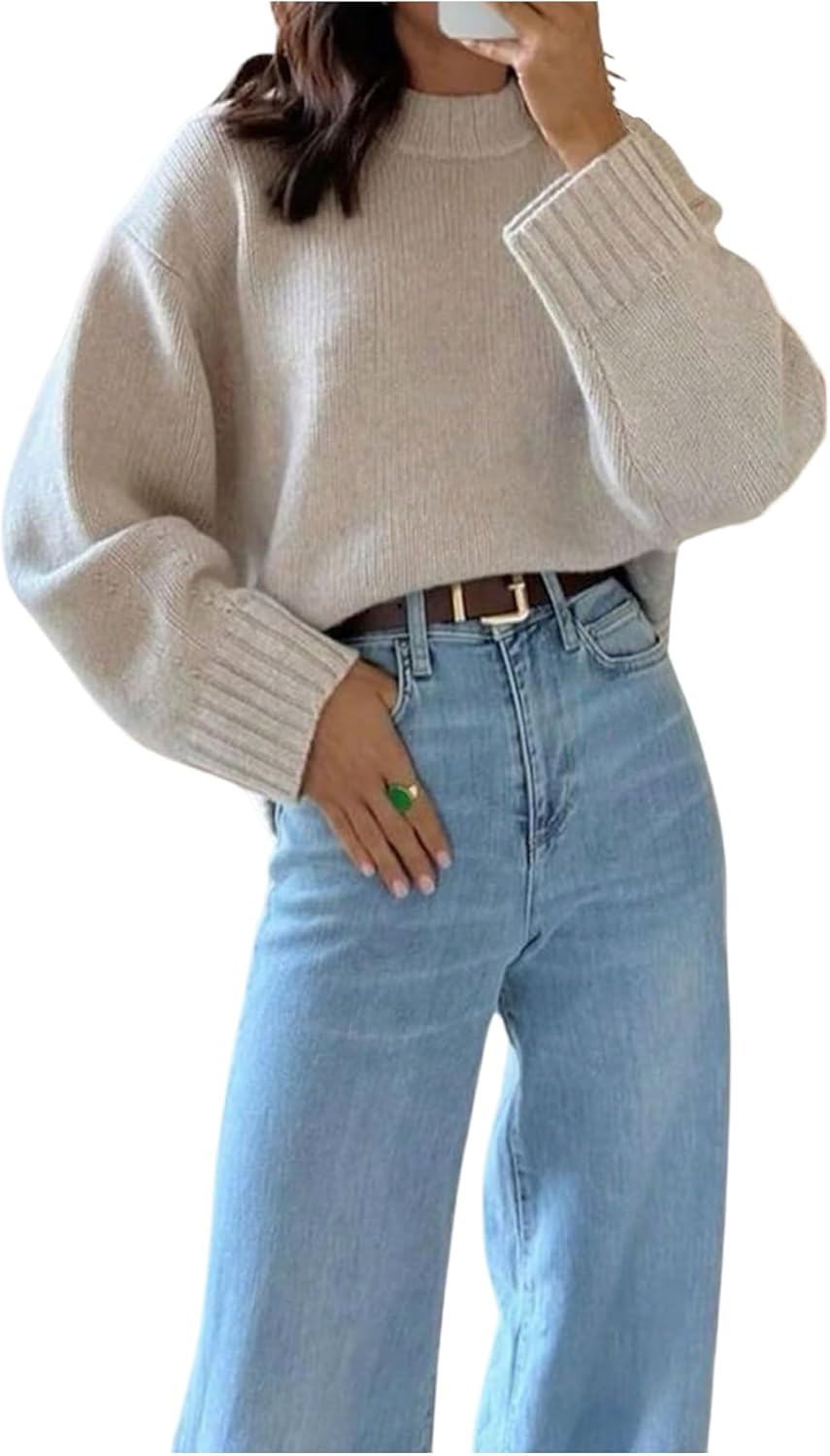 GORGLITTER Women's Oversized Fall Sweaters Crew Neck Long Sleeve Slouchy Chunky Knit Sweater Pullover Tops
