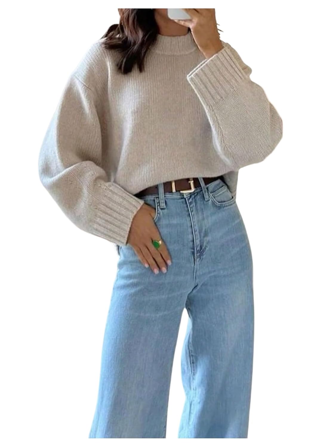 GORGLITTER Womens Oversized Fall Sweaters Crew Neck Long Sleeve Slouchy Chunky Knit Sweater Pullover Tops