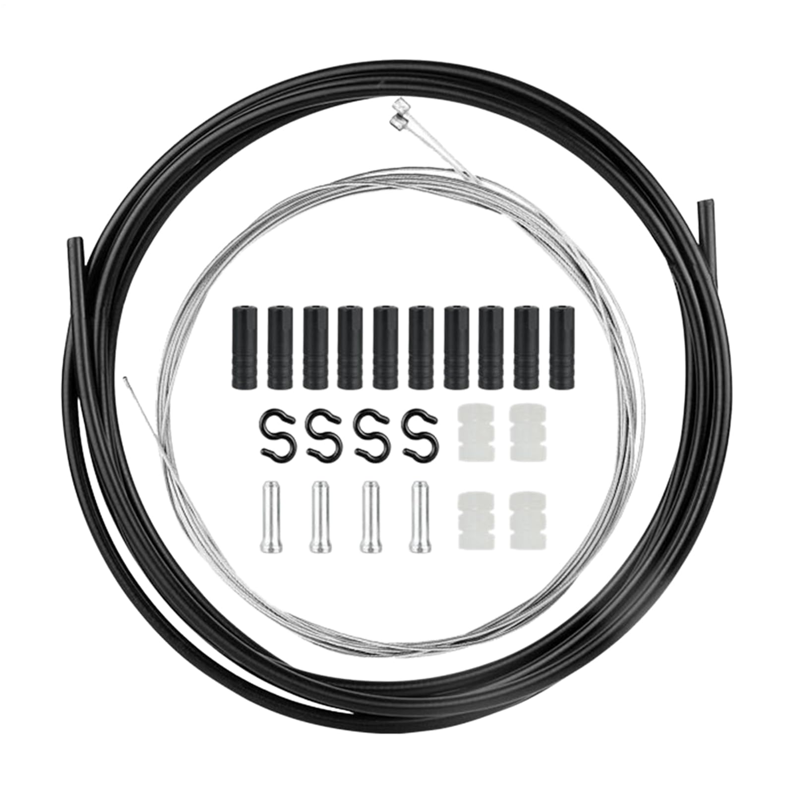 Universal Bike Brake Cable Housing Kit - 25 Piece Kit with PVC Housing Bicycle Gear Shifter Cable Set | Mountain Bike Repair Parts | High Carbon Steel Inner Wires, Caps and S-Buckles