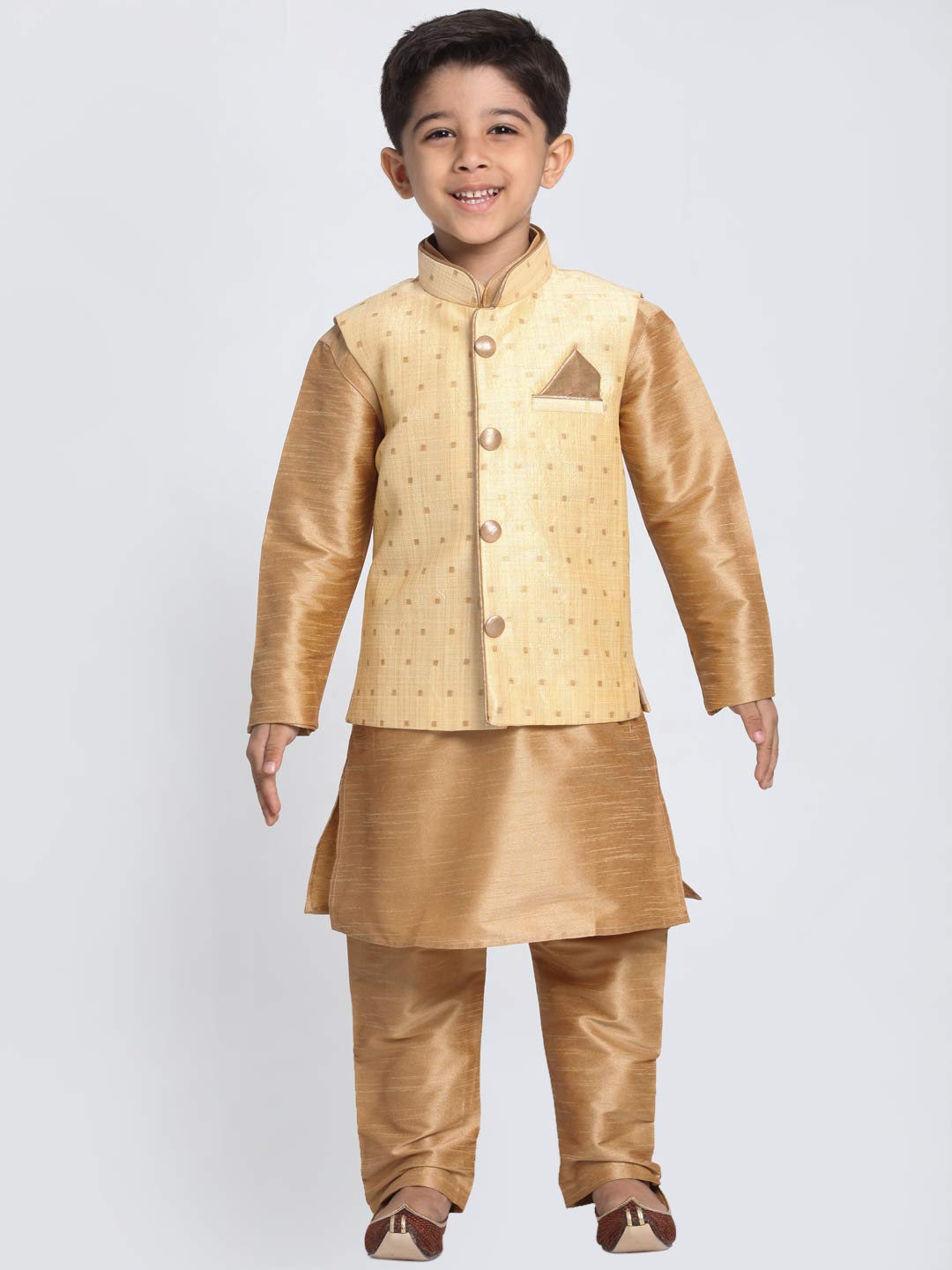JBN Creation Boys' Gold Silk Blend Nehru Jacket_VASBJ009GO_30 4