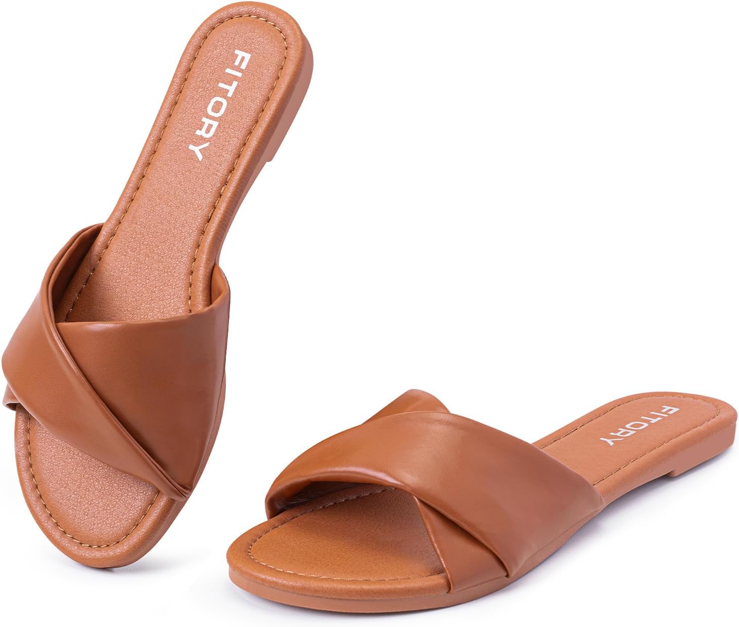 Amazon.com | FITORY Women's Flat Sandals Fashion Slides With Soft Leather Slippers for Summer