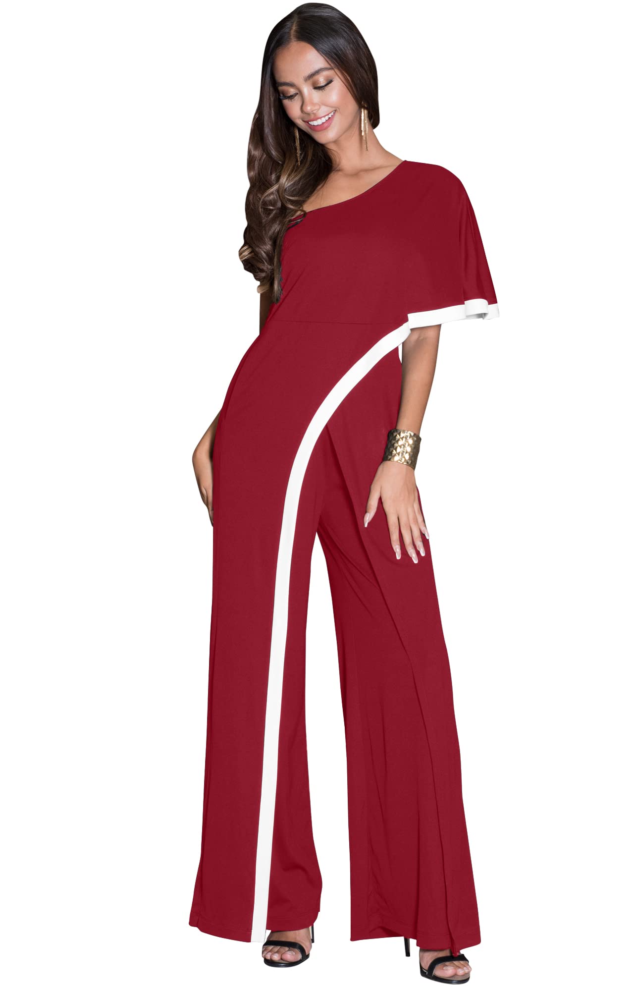 KOH KOH Womens One Off Shoulder Asymmetric Long Pant Jumpsuit Romper
