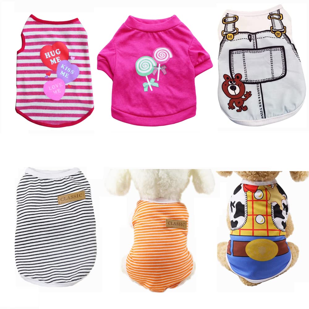 Dog Clothes for Small Girl Dogs Kitten Female Shirts for Pet Cat Apparel Clothing Pattern Tshirt 6 Pack