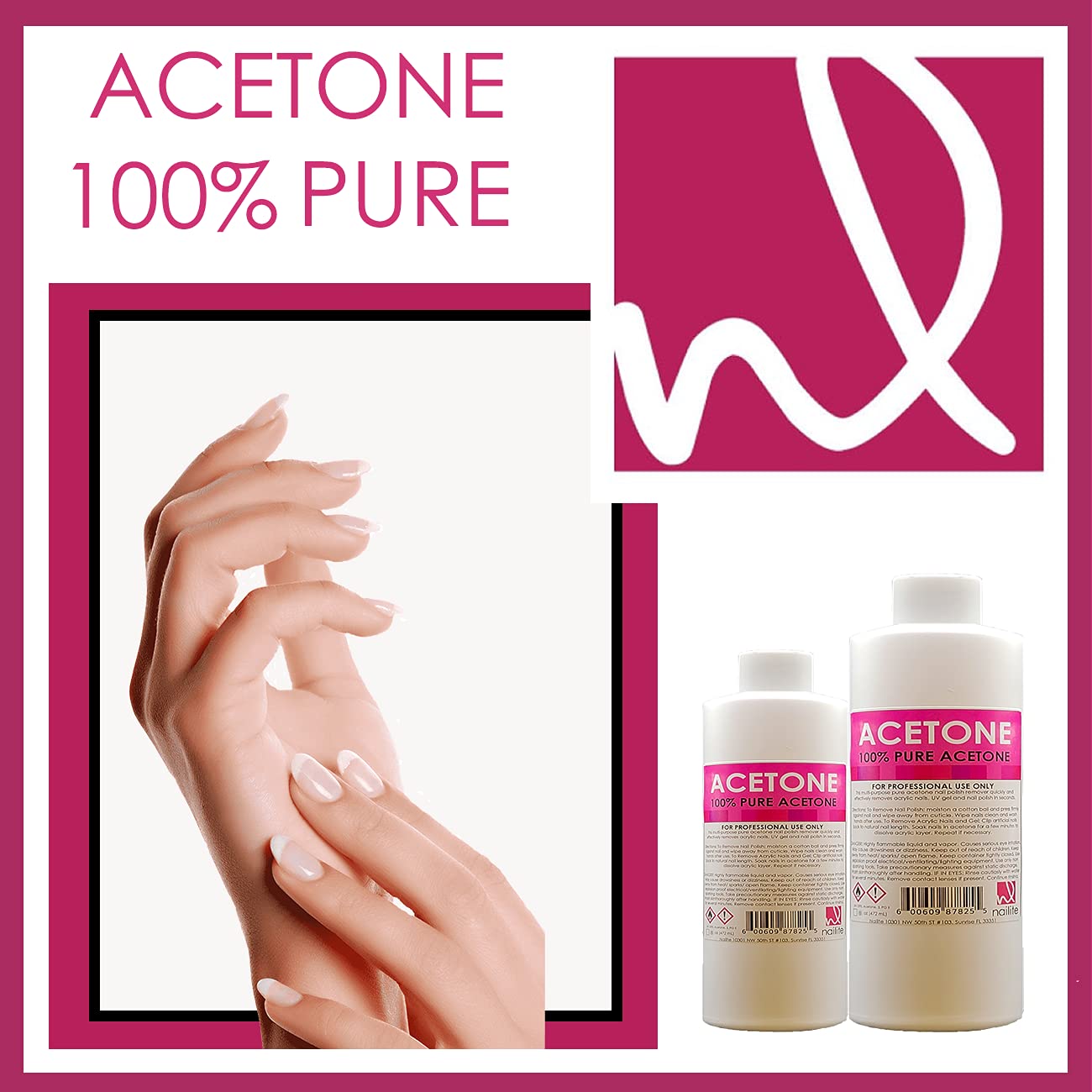 Nailite Nail Polish Remover – 100% Pure Acetone, Quick Professional Ultra-Powerful Remover, for Natural, Gel, Acrylic, Shellac Nails and Dark Colored Paints (16 Fl. Oz.) : Beauty & Personal Care