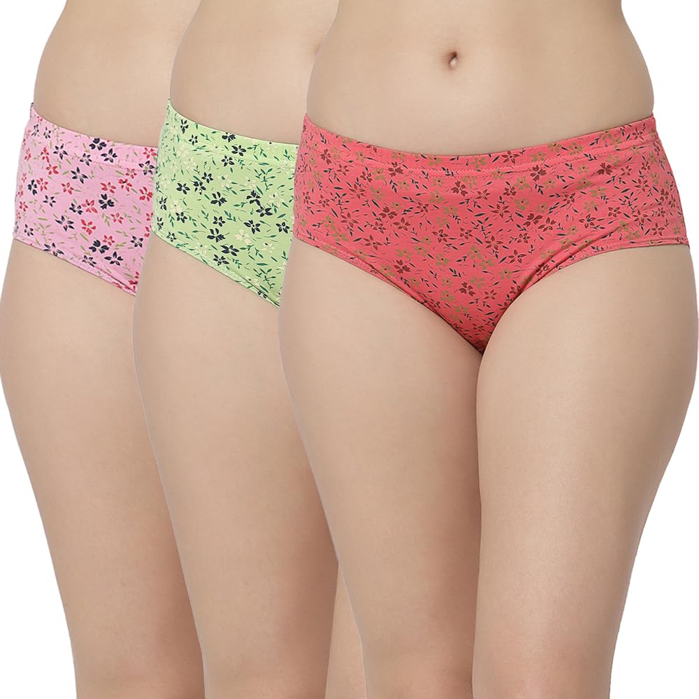 Women Pack of 3 Multicoloured Floral Print Cotton Fabric Mid-Waist Inner Elastic Panty/Underwear/Hipster/Lingerie/Undies/Briefs-image-17