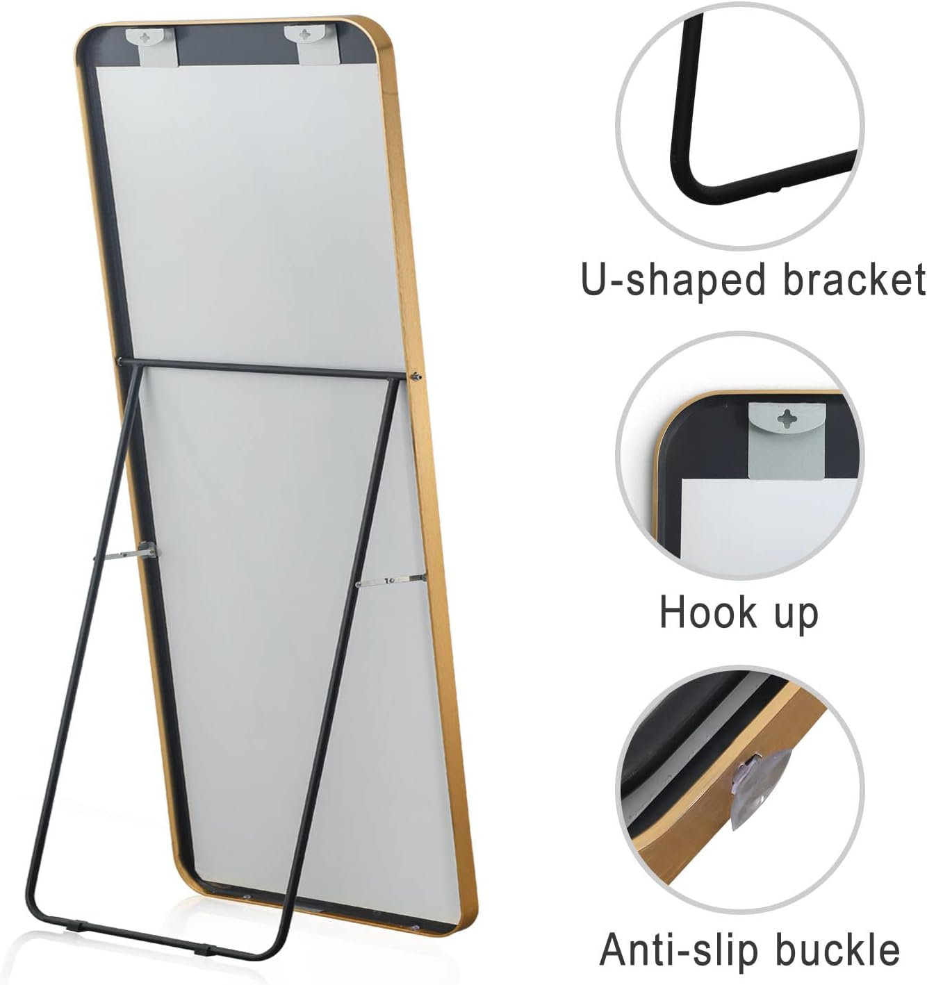 Elevens Full Length Floor Mirror 65"x22" Gold, Large Rectangle Wall-Mounted Mirror, Hanging or Leaning Against Wall for Bedroom, Living Room