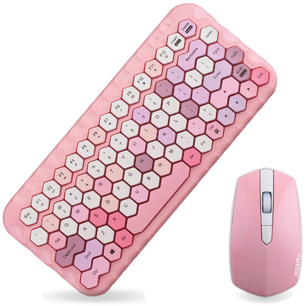 Tastiera Wireless Retrò Rosa Con Mouse – Set Combinato Per Scrivania Stile Macchina Da Scrivere - 2