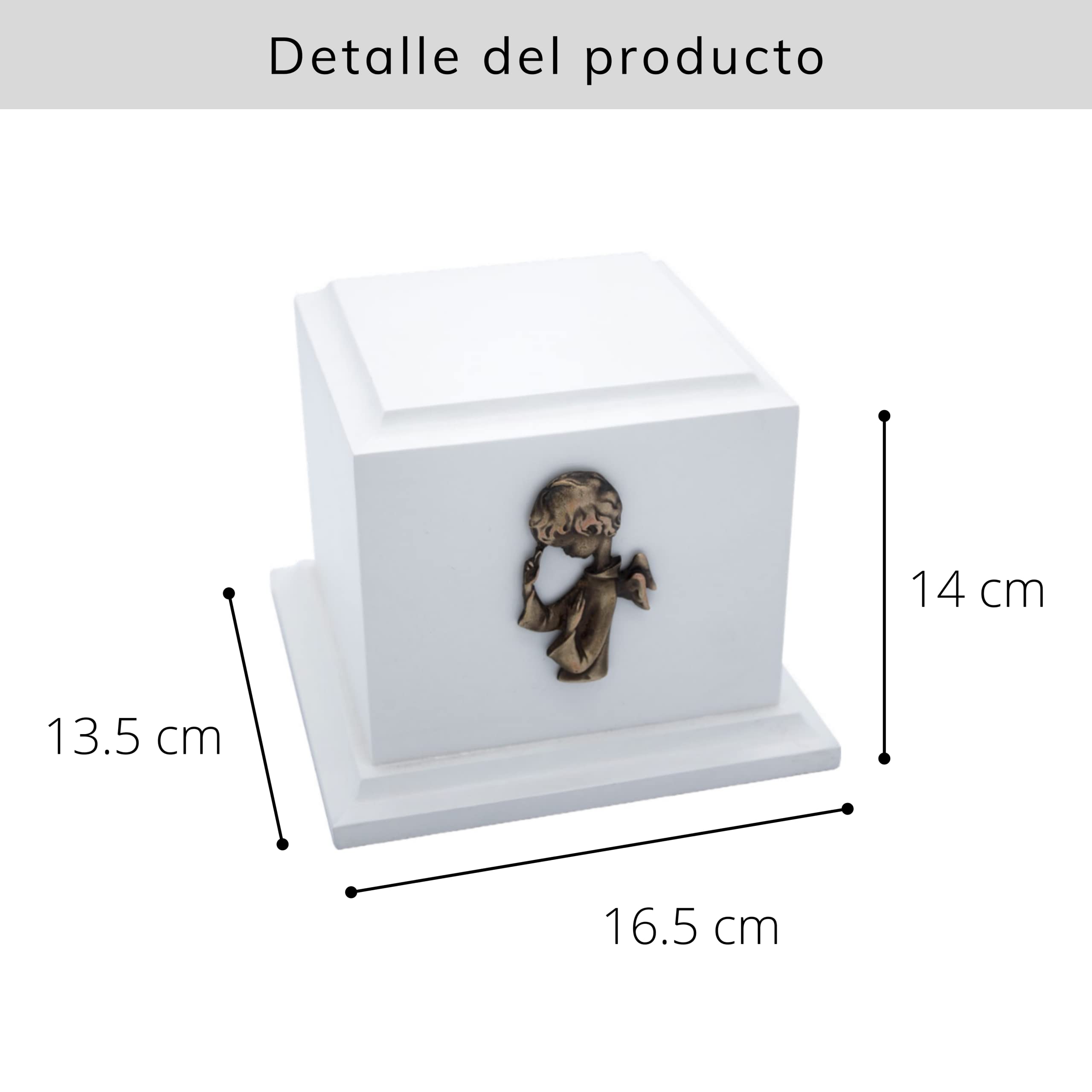 Urn for Ashes Funeral Children White Wood (Guardian Angel Bronze)