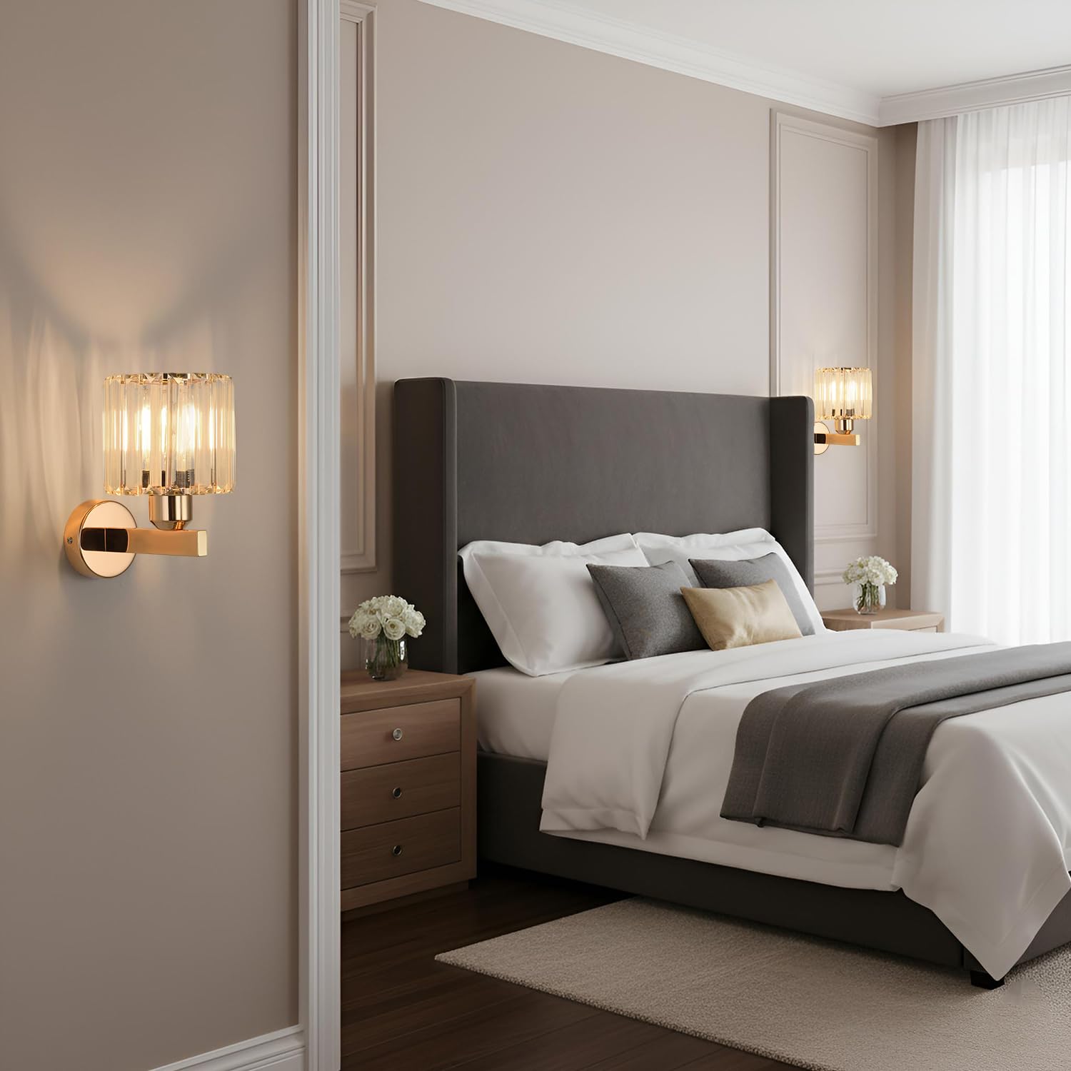 ANWIO Applique da Parete Oro In Cristallo, Applique Moderna Con Base E27, Plafoniere da Parete in CristalloInterno, Lampada da Muro per Camera da Letto, Cucina, 2 Unità (Lampadine Escluse)