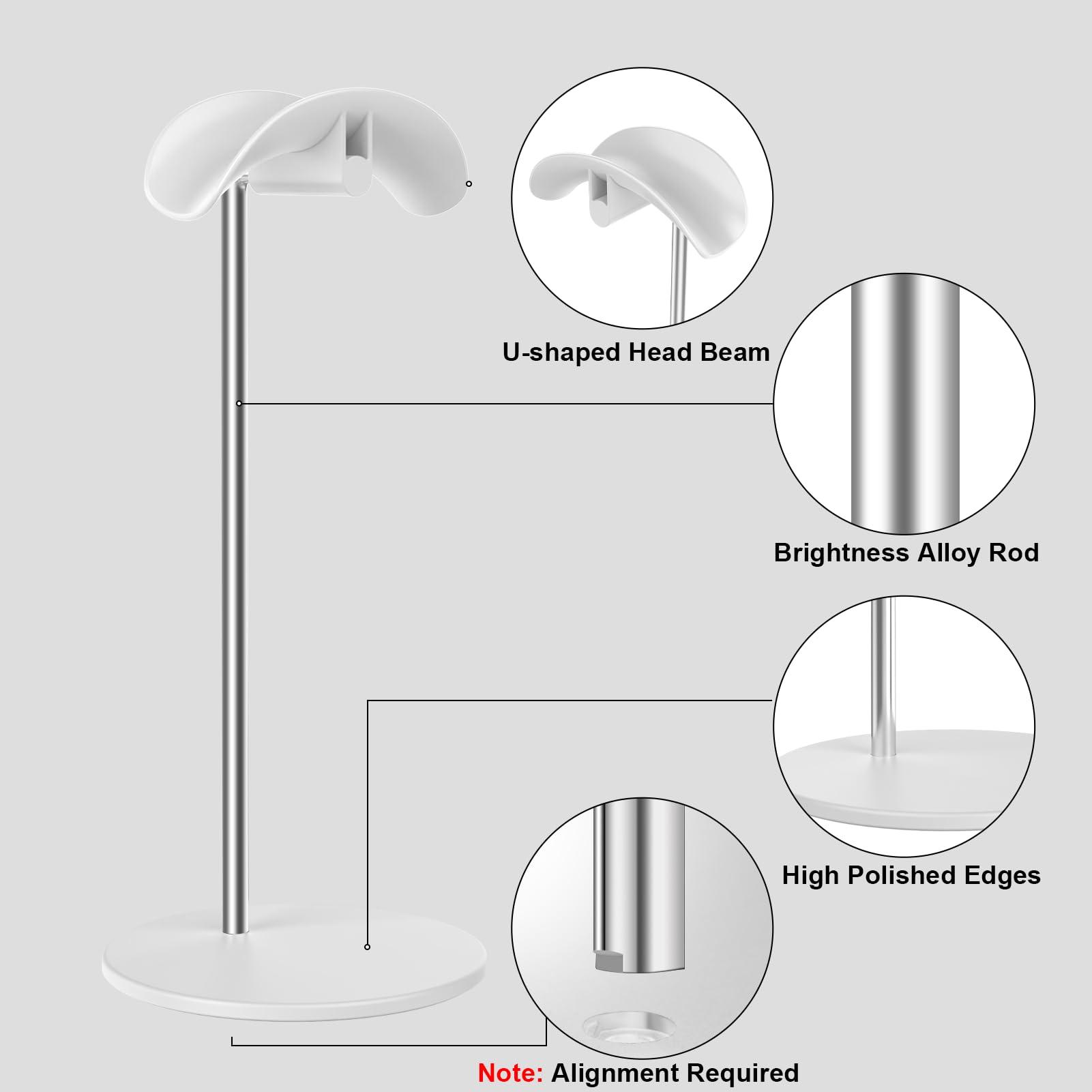 Supporto per Cuffie, Porta per cuffie da tavolo con base in alluminio, compatibile con AirPods Max, Beats, Bose, B&O, Sony, Sennheiser, Gaming (Bianco)