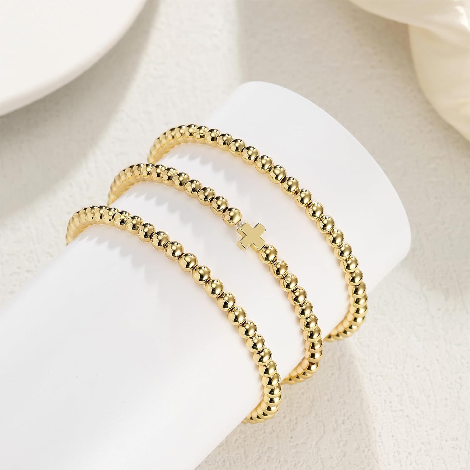 Dr's gift Gold Beaded Stack Bracelets for Women 14K Gold Plated Bracelets Non-Tarnish Adjustable Jewelry for Gifts - Image 3