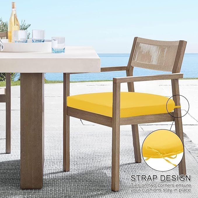 Image of D-8 Round Chair Cushions Set of 2, Cushion Thinkness 5cm, Waterproof Cushions for Outdoor Furniture, Round Seat Chair, Pads with Ties for Patio, Garden, Dining Chairs (Yellow)