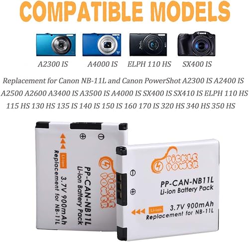Miniatura 2 de Batería NB-11L NB-11LH y cargador dual USB LED para Canon PowerShot A2300 A2400 A2500 A2600 A3400 A3500 A4000 es, ELPH 110 115 130 320 340 350 HS,