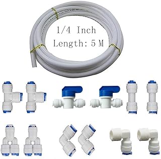 1/4" Quick Connect Water Purifiers Tube Fittings for RO Water Reverse Osmosis System Pack of 12（Ball Valve+Y+L+I+T Type）+5 Meters（16 feet） tubing Hose Pipe for RO Water Reverse Osmosis System